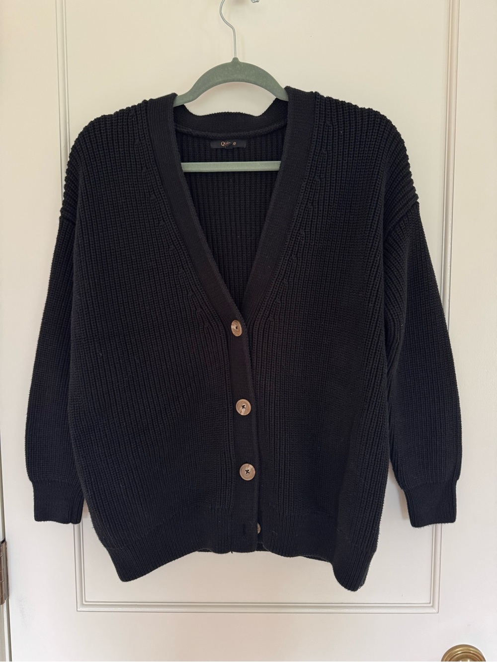 Quince 100% Organic Cotton Oversized Boyfriend Cardigan in Black